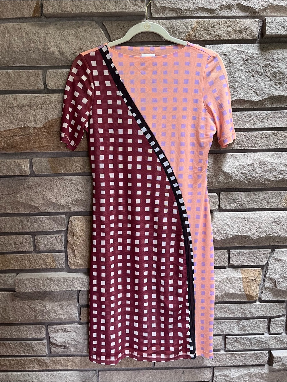 Find Me Now Dress Size Abilene Two Tone Checked Printed Mesh Midi Dress Medium - Picture 4 of 7